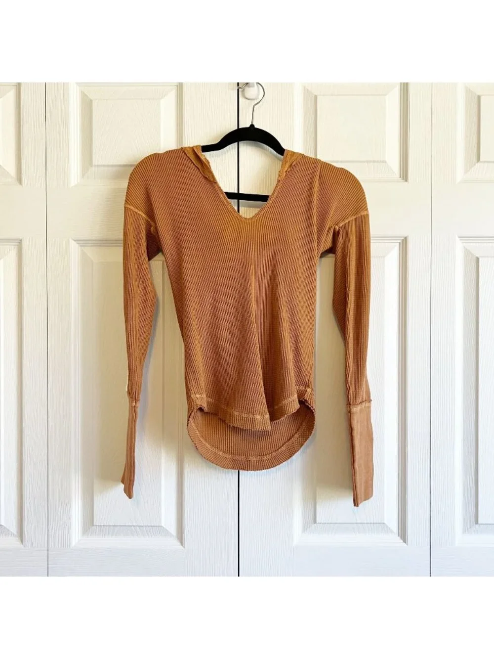 Free People Margo Bran Burnt Orange Waffle Knit Hoodie Women's Size X-Small XS